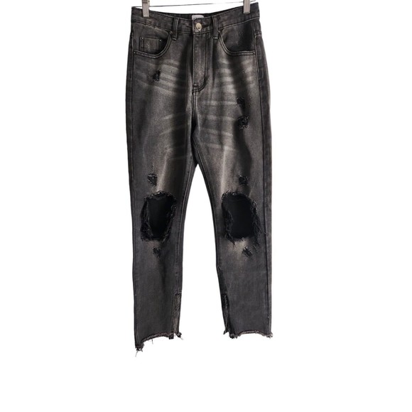 Princess Polly Ankle Zip‎ Jeans Women's Size 4 Black High Waisted Distressed - Picture 1 of 8